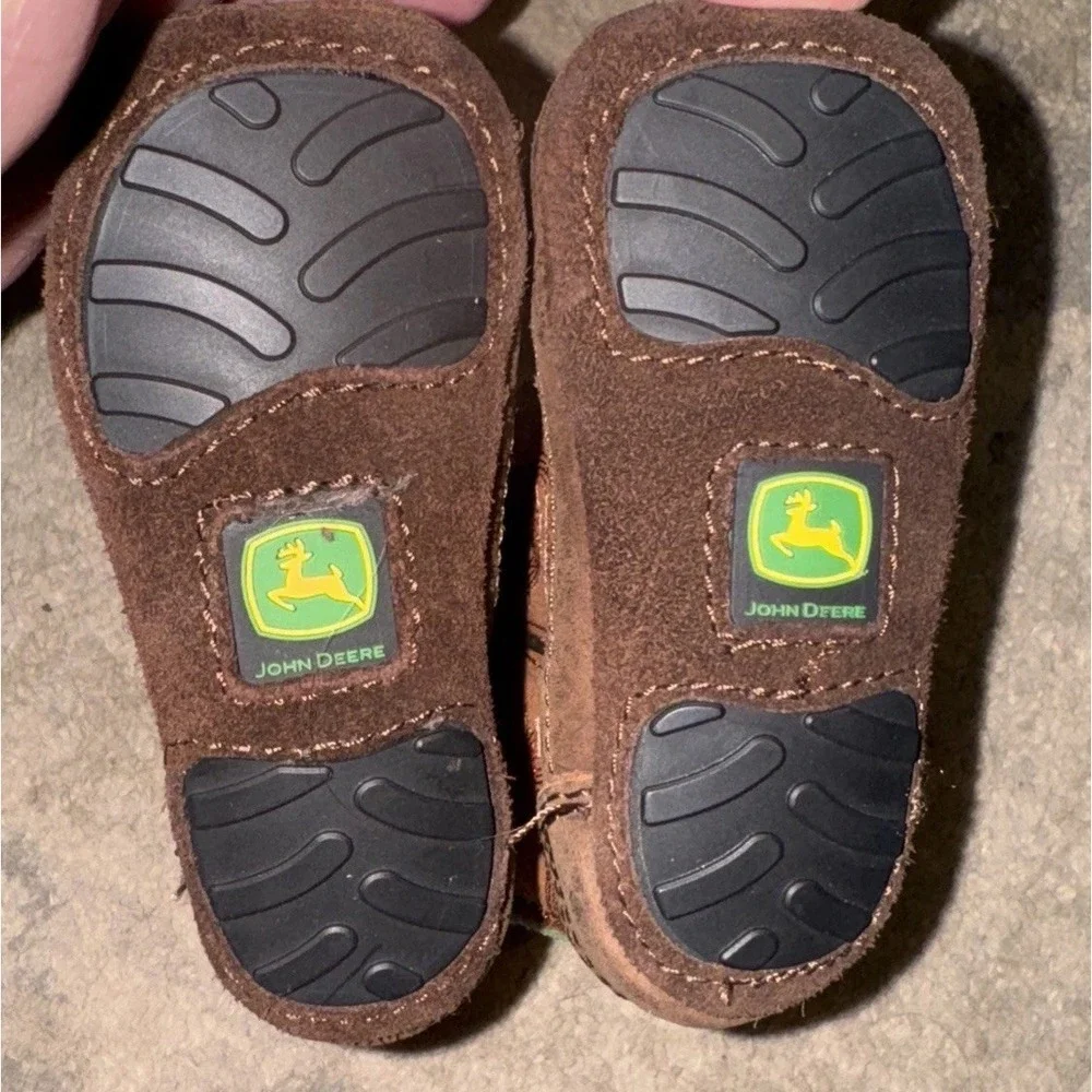 John Deere Johnny Popper Crib Boots Baby Sz 3M 3‎ Brown Leather Boys